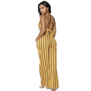 New Haute Monde Jumpsuit Gold Yellow with Brown Vertical Stripes Size Small